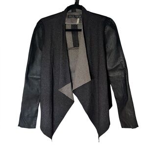 Stella Jamie Jacket Open Asymmetric Hem Crochet Drape Leather Sleeve Size Large